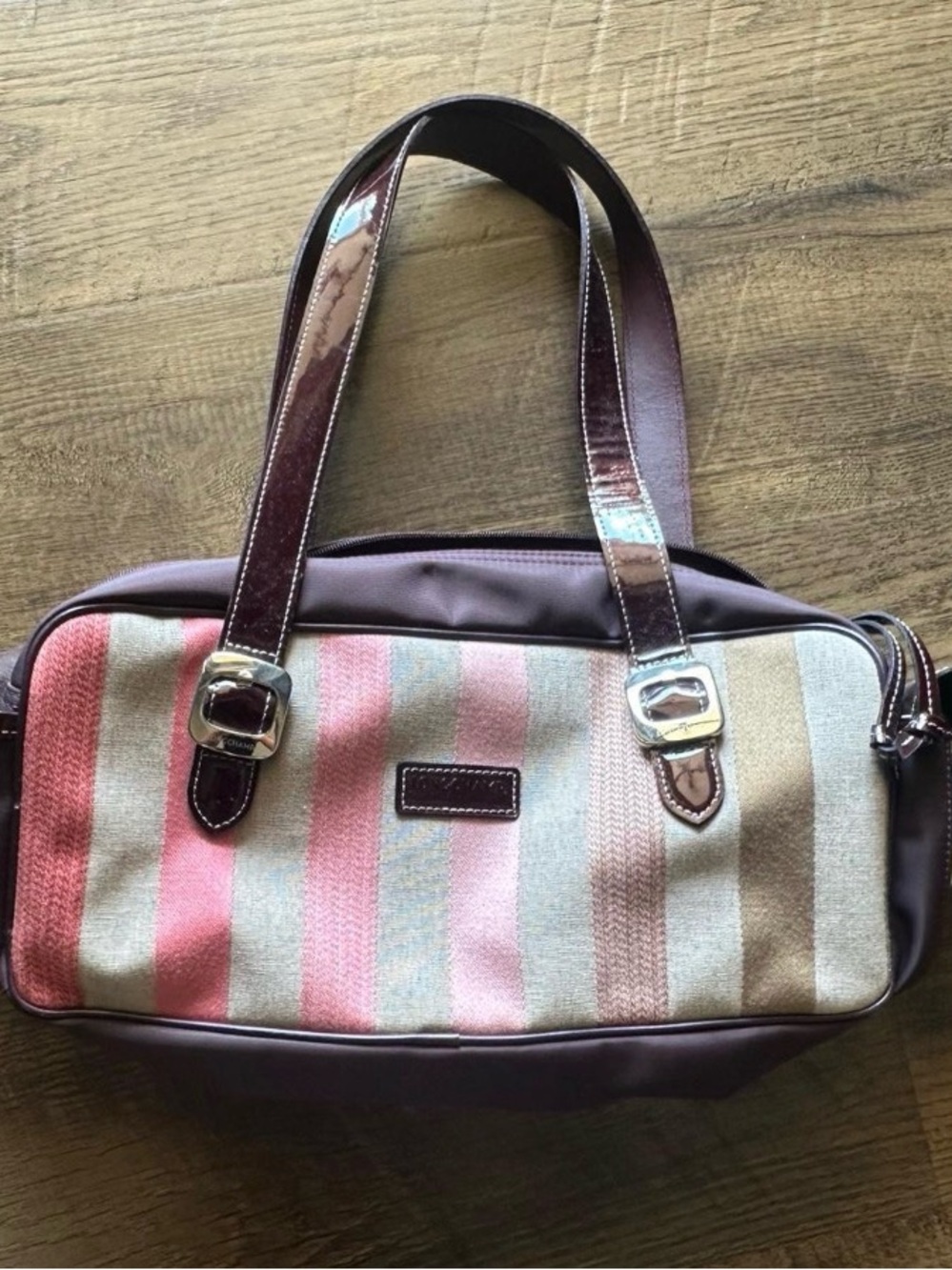 Longchamp Vintage Pink, Brown and Cream Striped Shoulder Bag